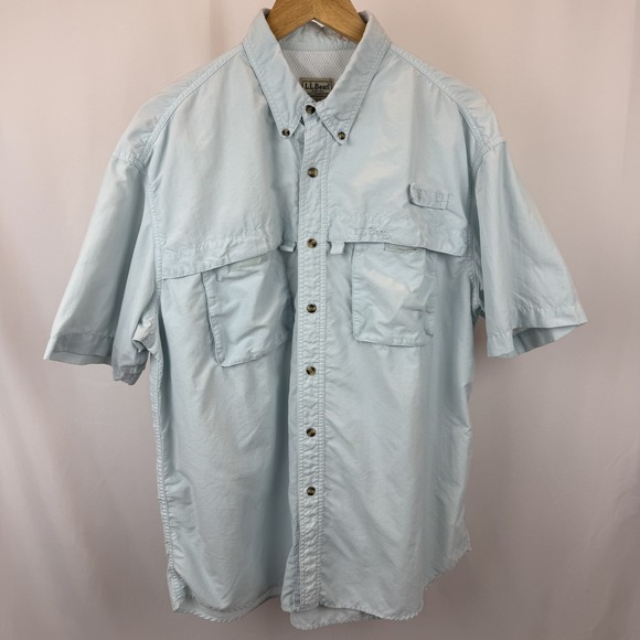 LL Bean Men's Large Button Down Short Sleeve Blue - Picture 2 of 7
